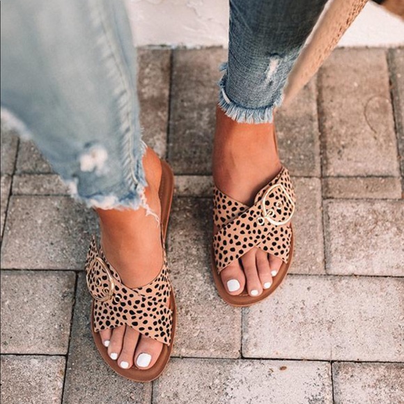 Cheetah Print Adjustable Buckle Criss Cross Sandal - Picture 2 of 11